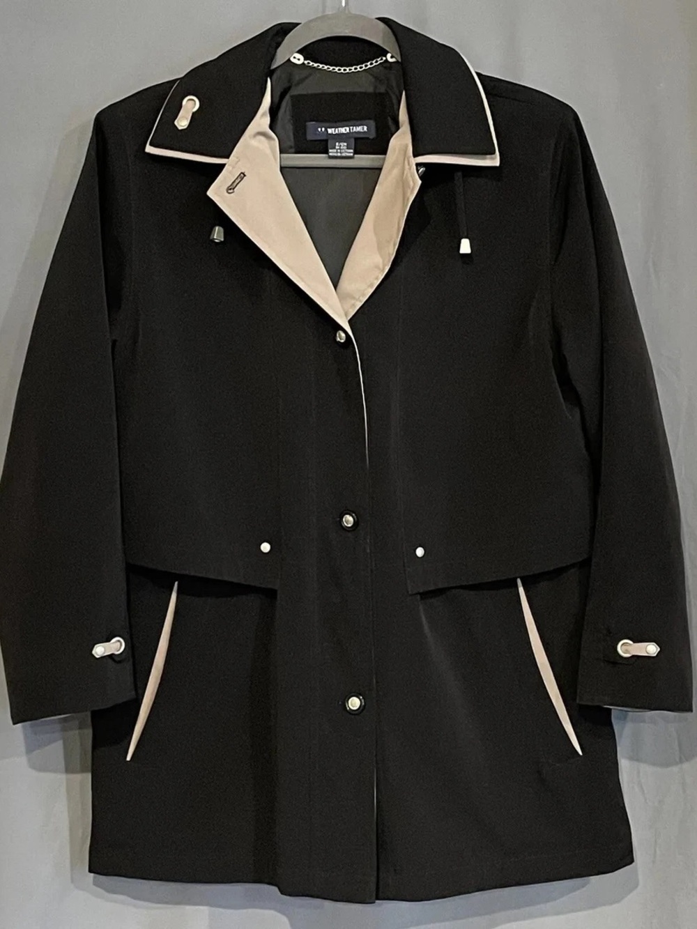 Unisex Black Trench Coat with Cream Trim — Weather-Tamer